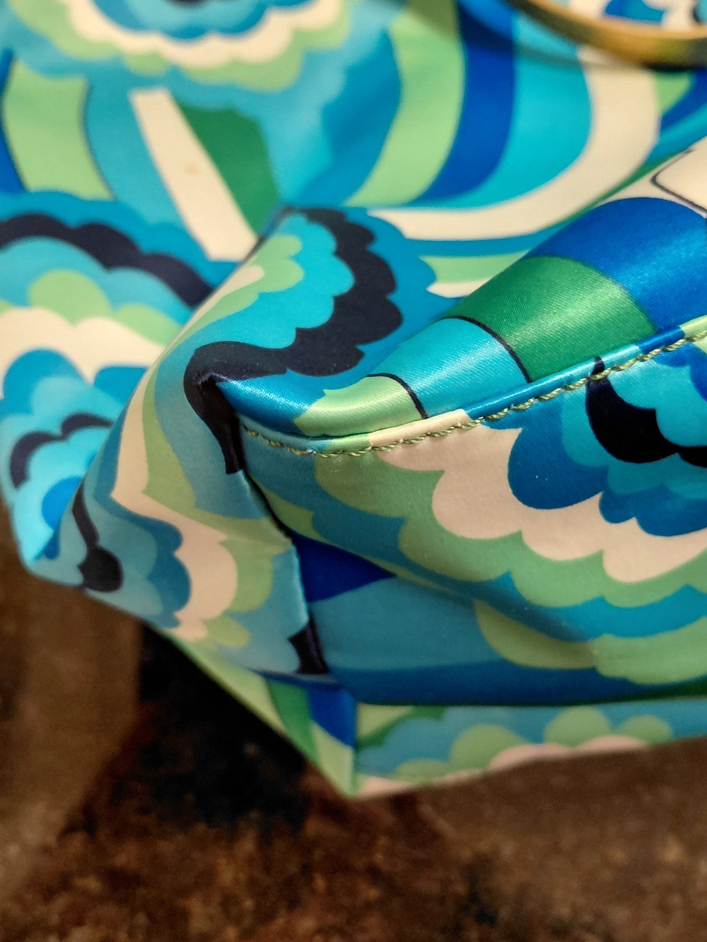 Vtg Y2K Era Juicy Couture Blue Green Satin Floral Chain-Handle Tote GUC! - Picture 8 of 16